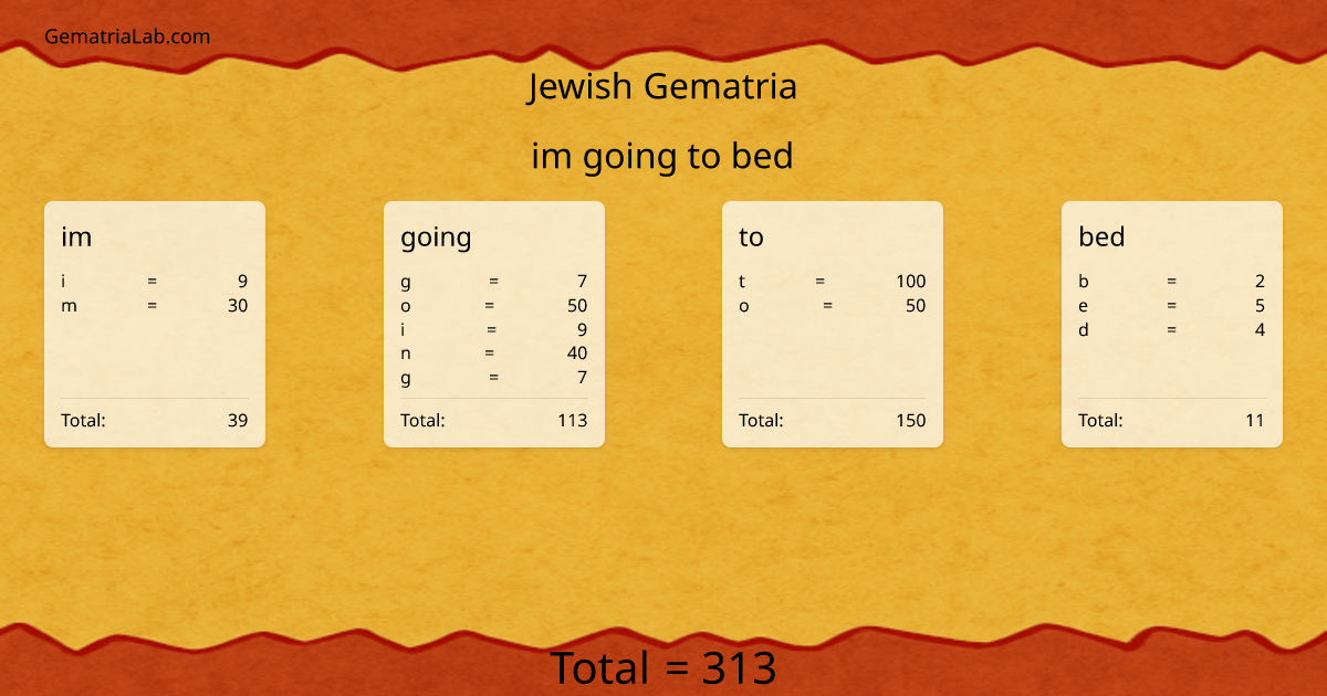 im going to bed in jewish Gematria